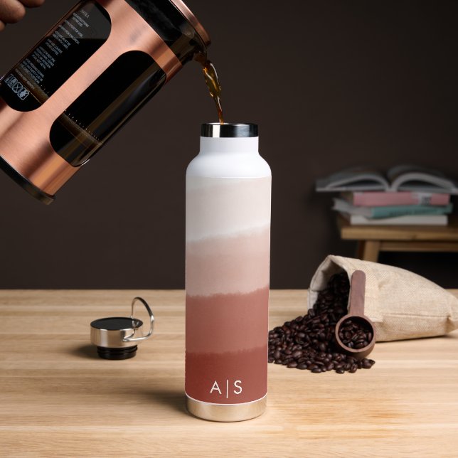 Classy Monogrammed Watercolor Copper Rust Ombre Water Bottle (Coffee)