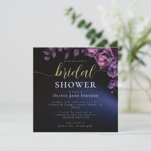 Classy Moody Black Dark Purple Roses Bridal Shower Invitation