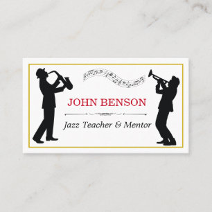 Classy Music Jazz Teacher Black Silhouettes Business Card