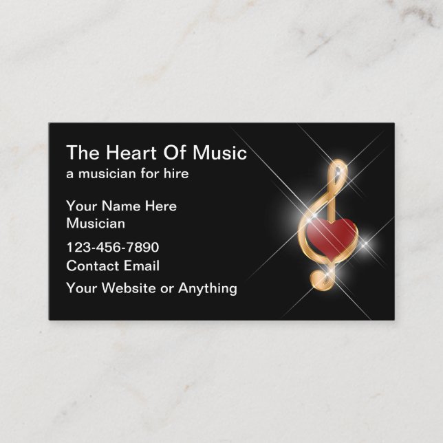 Classy Musician Or Musical Band For Hire Business Card (Front)