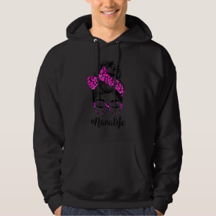 Classy Nana Life Messy Bun Pink Leopard Print Moth Hoodie