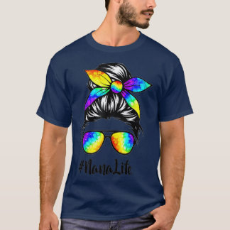 Classy Nana Life Messy Hair Bun Tie Dye Women Moth T-Shirt