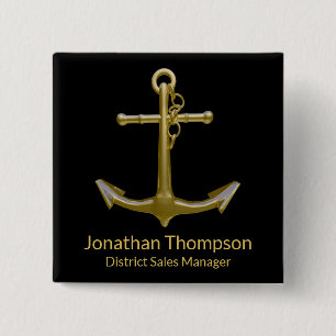 Classy Nautical Gold Anchor on Black 15 Cm Square Badge