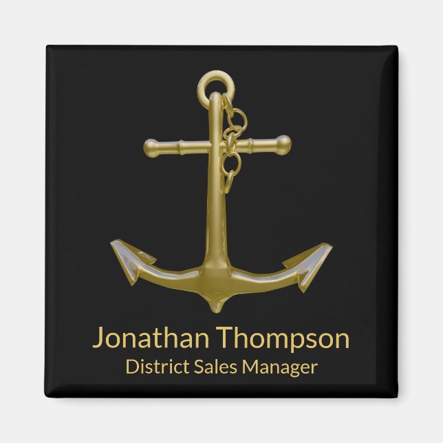 Classy Nautical Gold Anchor on Black Magnet (Front)