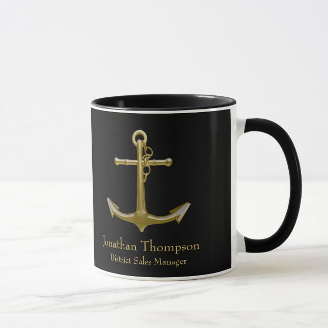 Classy Nautical Gold Anchor on Black Mug (Right)