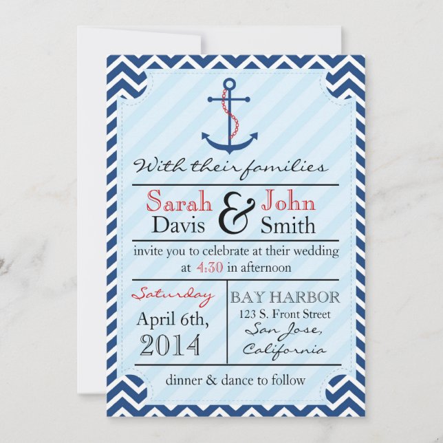 Classy Nautical Wedding Invitation (Front)