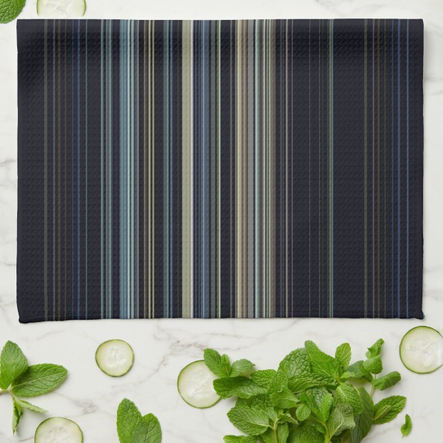 Classy Navy and Gold Multicolor Stripes Tea Towel (Folded)