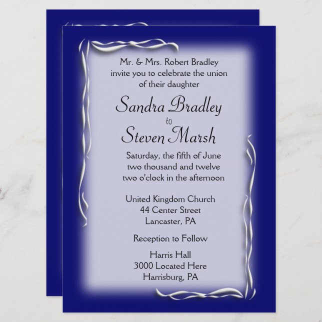 Classy Navy and White Wedding Invitation (Front/Back)