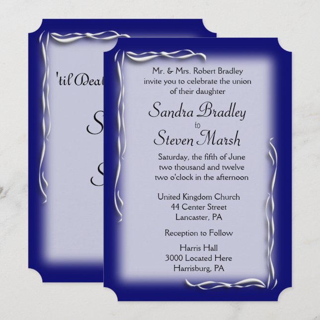 Classy Navy and White Wedding Invitation (Front/Back)