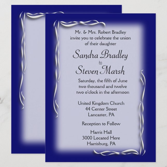 Classy Navy and White Wedding Invitation (Front/Back)