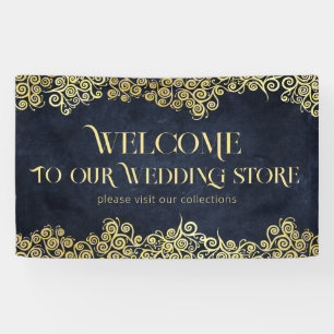      Classy Navy Blue And Gold Boho Swirls Wedding Banner