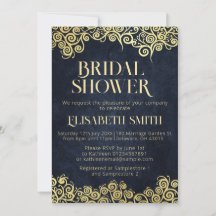 Classy Navy Blue And Gold Swirl Chic Bridal Shower