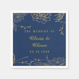 Classy Navy Blue Botanical Florals Wedding Napkin