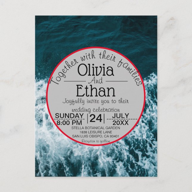 Classy navy blue coastal beach Invitation postcard (Front)
