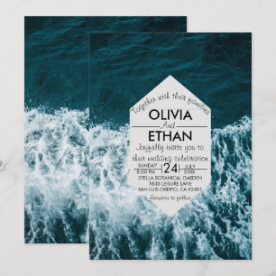 Classy navy blue coastal beach Wedding Invitation