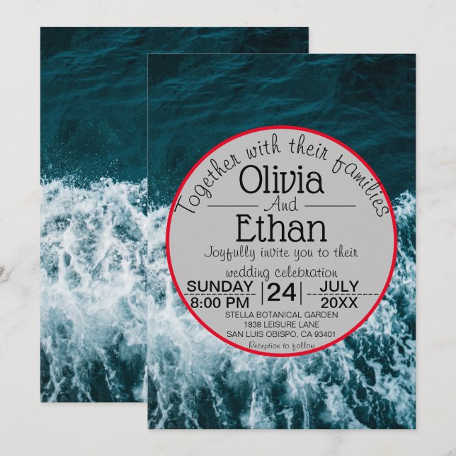 Classy navy blue coastal beach Wedding Invitation (Front/Back)