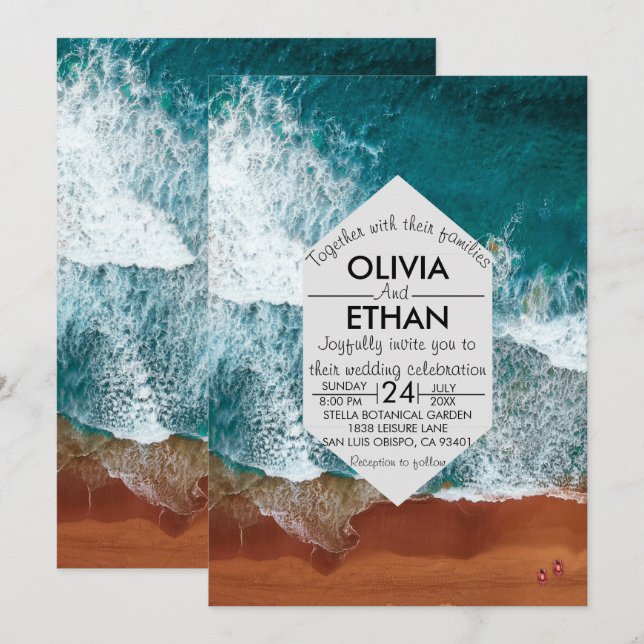 Classy navy blue coastal Wedding Invitation (Front/Back)