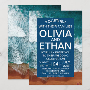 Classy navy blue coastal Wedding Invitation