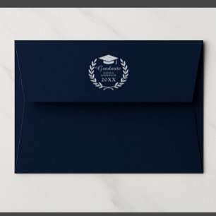 Classy Navy Blue Custom Graduate Name Logo Premium Envelope