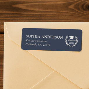 Classy Navy Blue Custom Graduation Return Address