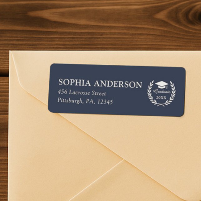 Classy Navy Blue Custom Graduation Return Address (Creator Uploaded)