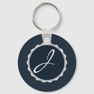 Classy Navy Blue Custom Monogram Key Ring