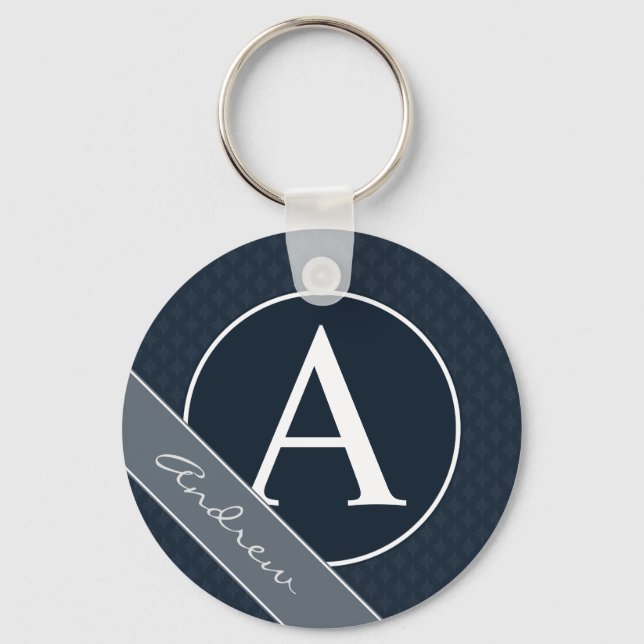 Classy Navy Blue Custom Monogram Key Ring (Front)