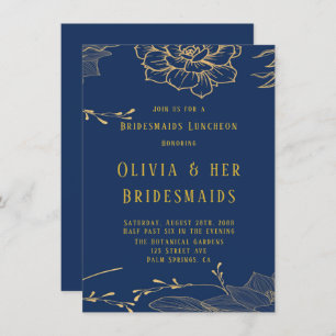 Classy Navy Blue Gold Rachel Bridesmaids Luncheon Invitation