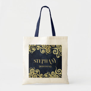 Classy Navy Blue Gold Swirls Wedding Sophisticated Tote Bag
