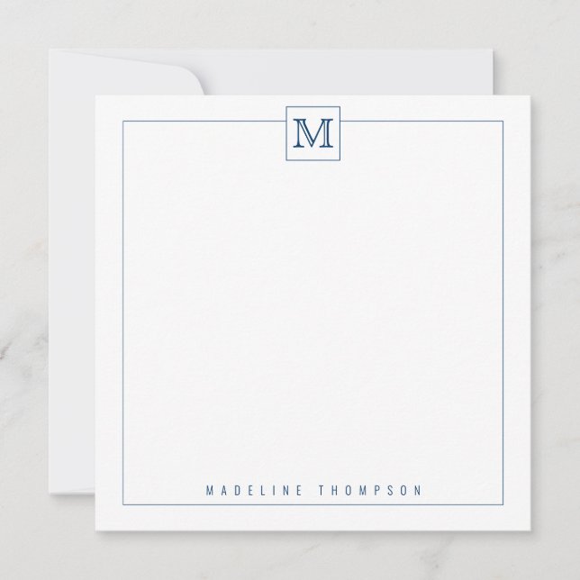 Classy Navy Blue Initial Monogram Square border Card (Front)