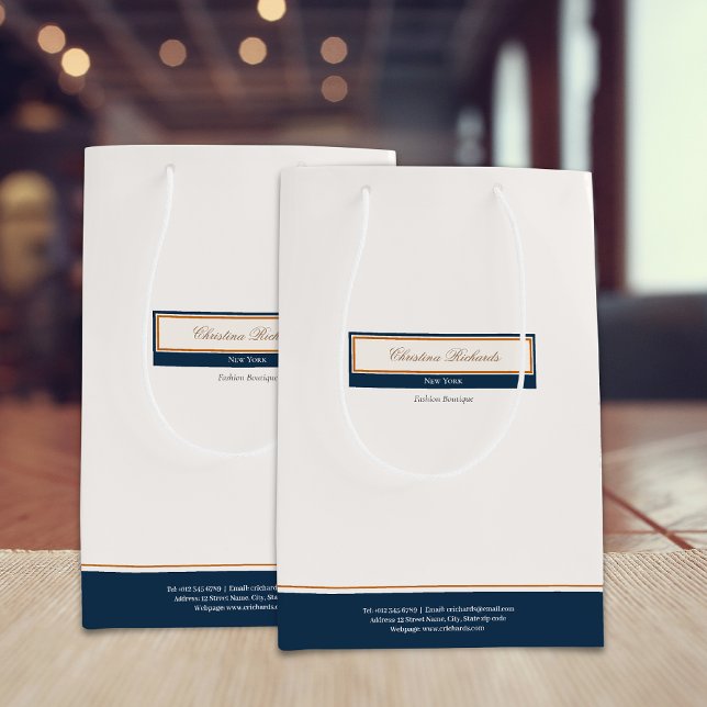 Classy Navy Blue Ivory Medium Gift Bag (Creator Uploaded)