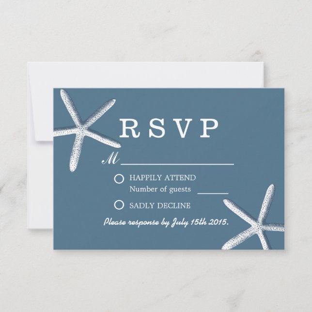 Classy Navy Blue Starfish Beach Wedding RSVP (Front)