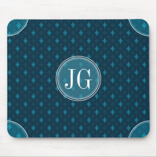 Classy Navy Blue & Teal Geometric Custom Monogram Mouse Mat