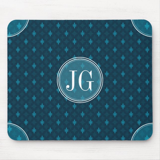 Classy Navy Blue & Teal Geometric Custom Monogram Mouse Mat (Front)