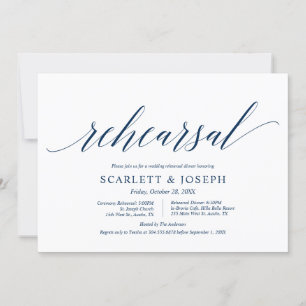 Classy Navy Blue, Wedding Rehearsal and Dinner Invitation