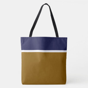 Classy Navy Blue White Stripes On Saddle Brown Tote Bag