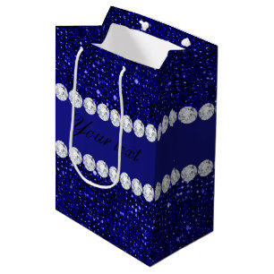Classy Navy Sequins and Diamonds Personalised Medium Gift Bag
