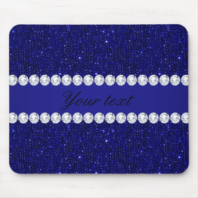 Classy Navy Sequins and Diamonds Personalised Mouse Mat (Front)