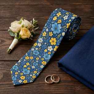 Classy Necktie With Mediterranean Floral Pattern