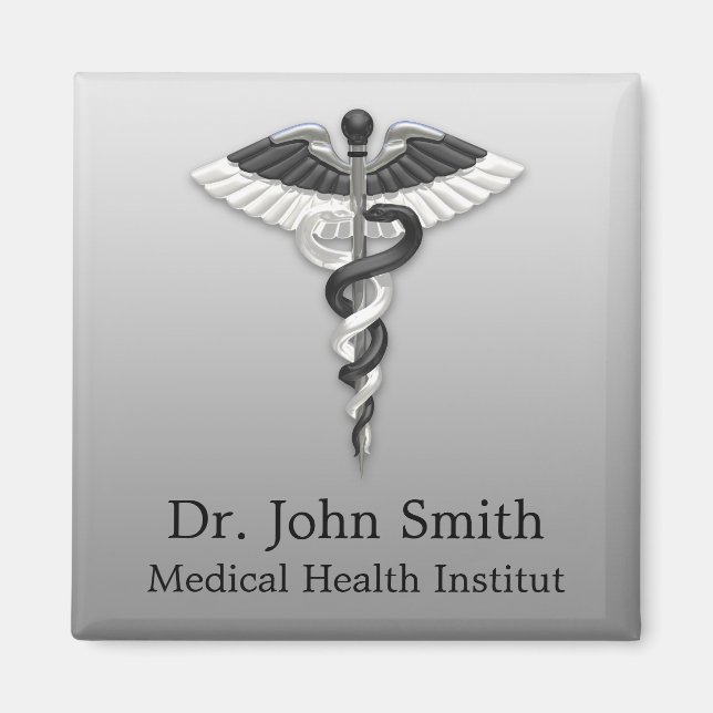 Classy Noble Medical Caduceus Elegant Black White Magnet (Front)
