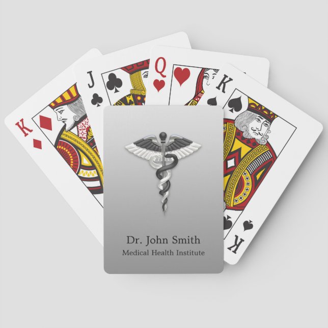 Classy Noble Medical Caduceus Elegant Black White Playing Cards (Back)