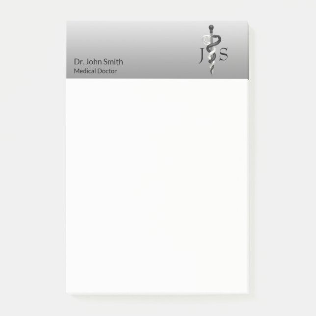 Classy Noble Medical Elegant Black White Asclepius Post-it Notes (Front)