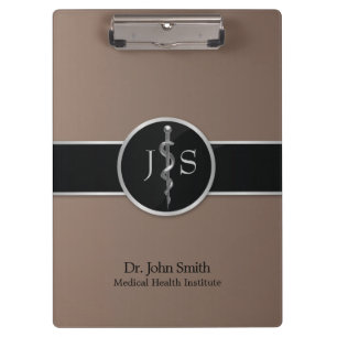 Classy Noble Medical Rod of Asclepius Silver Clipboard
