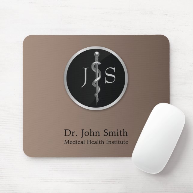 Classy Noble Medical Rod of Asclepius Silver Mouse Mat (With Mouse)