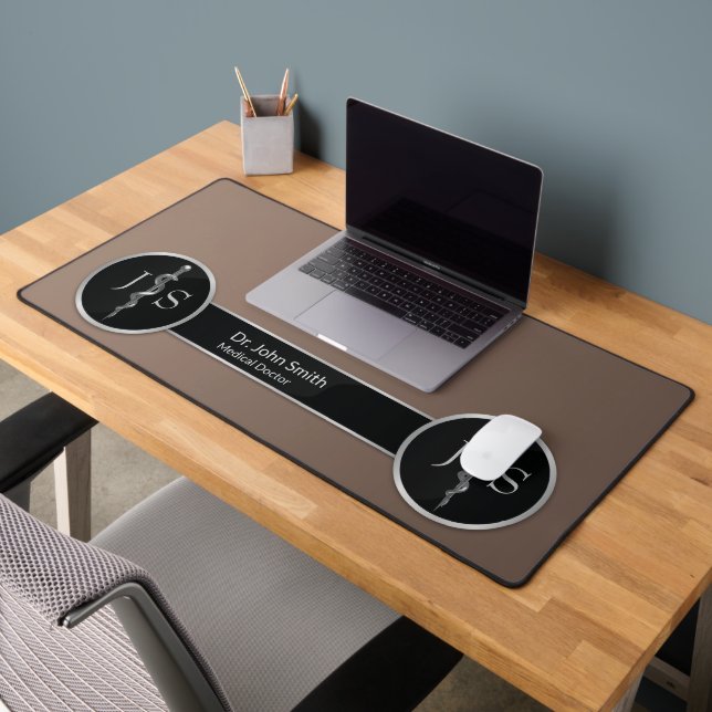 Classy Noble Silver Rod of Asclepius Medical Desk Mat (Office 2)