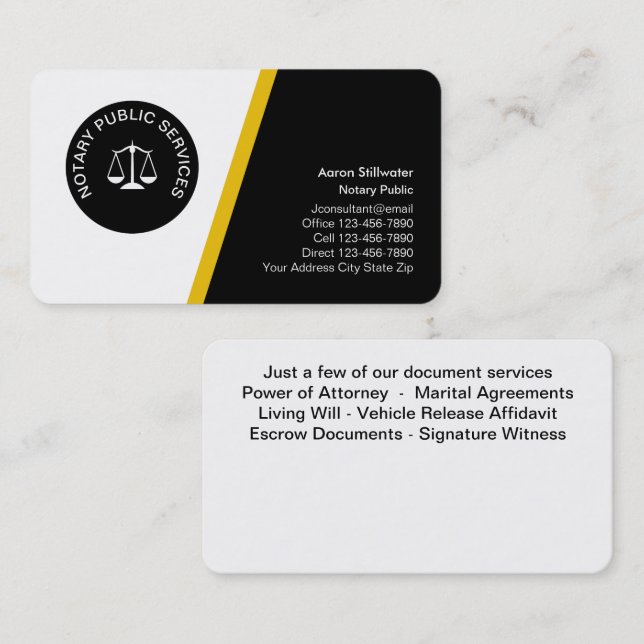Classy Notary Emblem Business Cards (Front/Back)