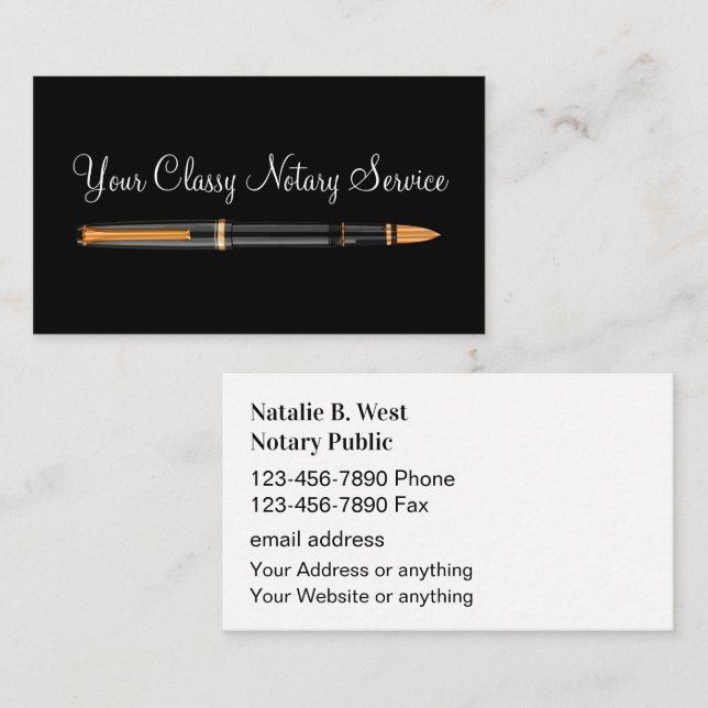 Classy Notary Fountain Pen Business Cards (Front/Back)