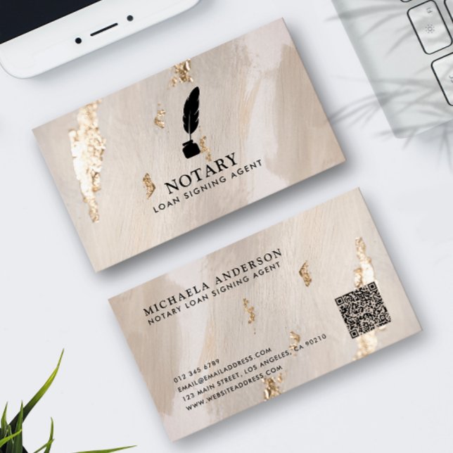Classy Notary Loan Signing Agent QR Code Gold Foil Business Card (Creator Uploaded)