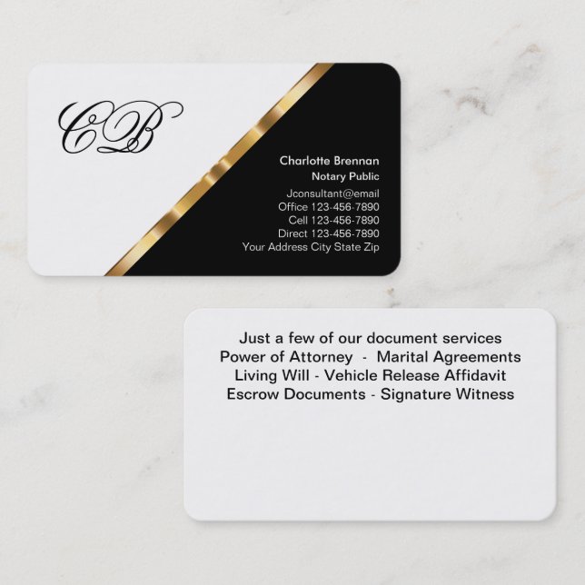 Classy Notary Monogram Business Cards (Front/Back)