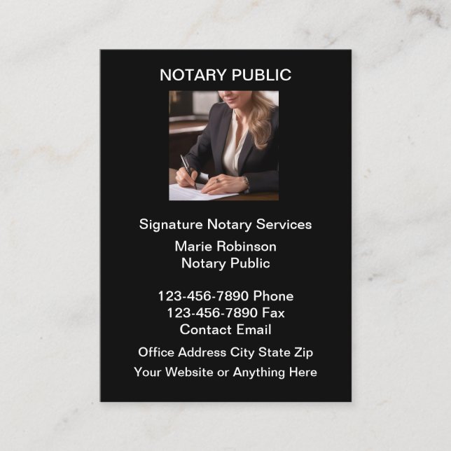 Classy Notary Public Business Cards (Front)